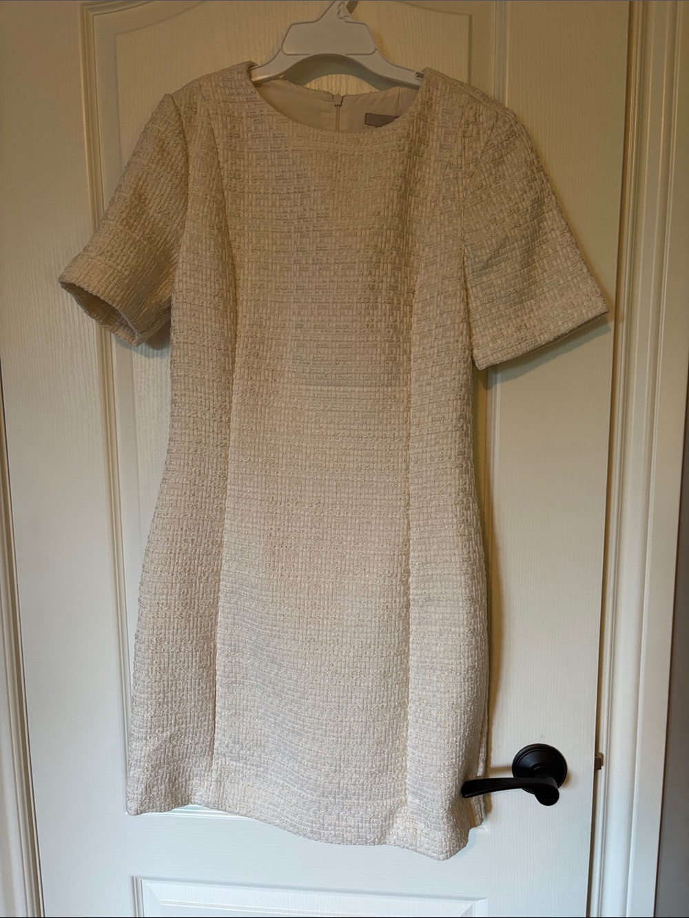 H&M Cream Textured Short Sleeve Mini Dress